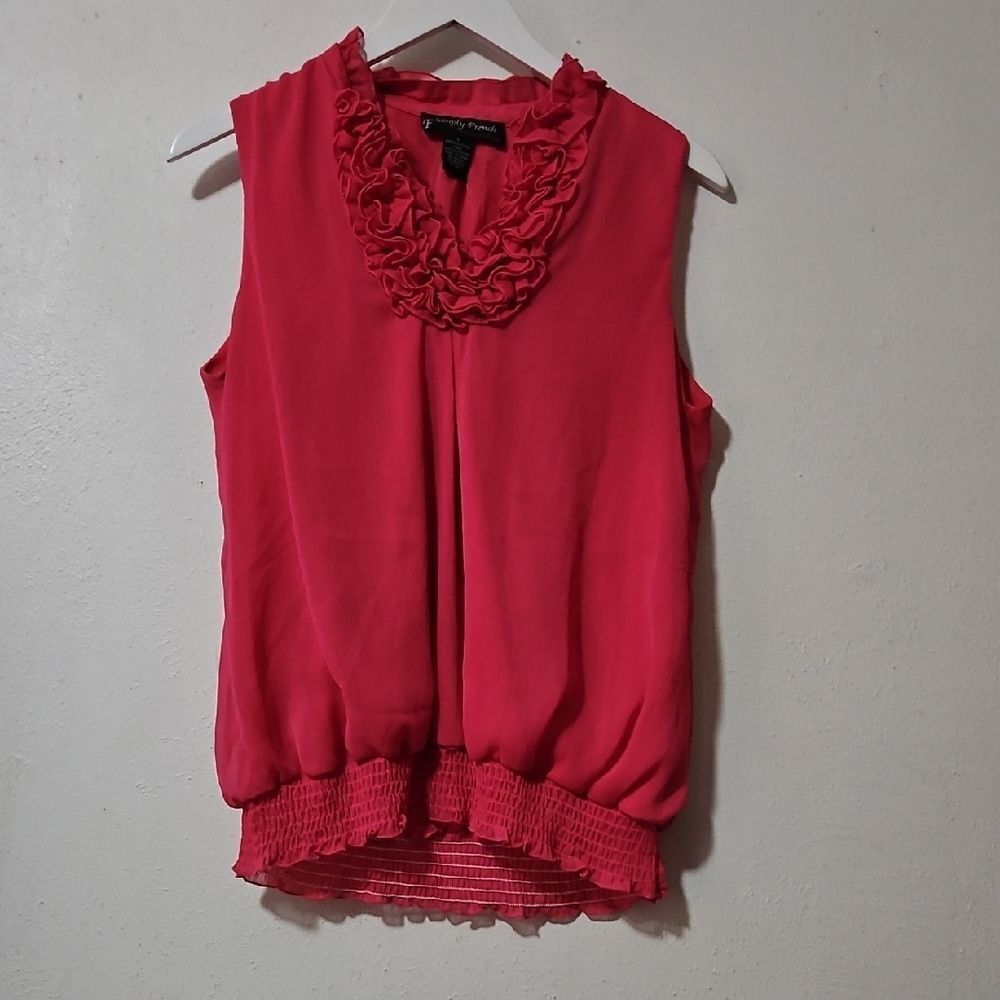 Elegant Sleeveless Ruffled Blouse in Vibrant Pink